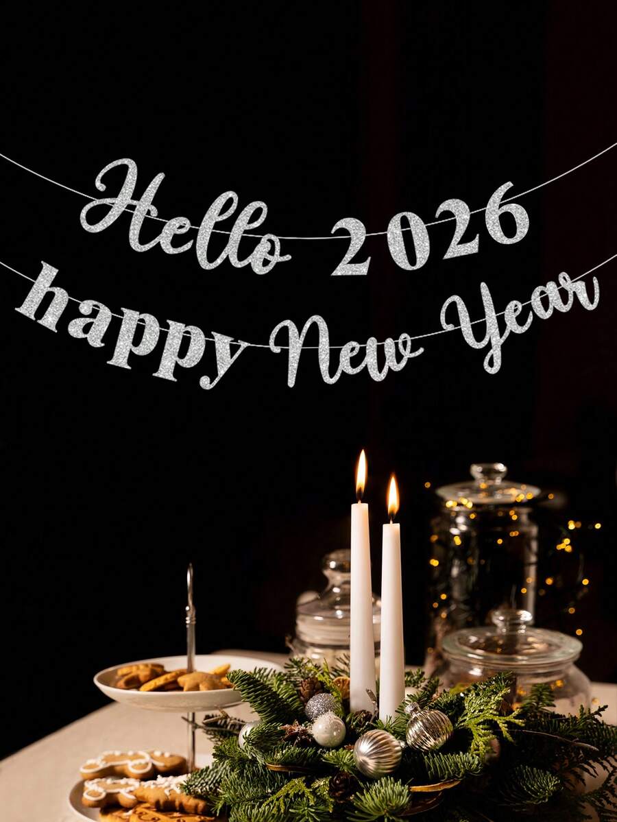 1 件 Hello 2026 新年快乐横幅，新年派对装饰旗 - 銀色 - 查看 1