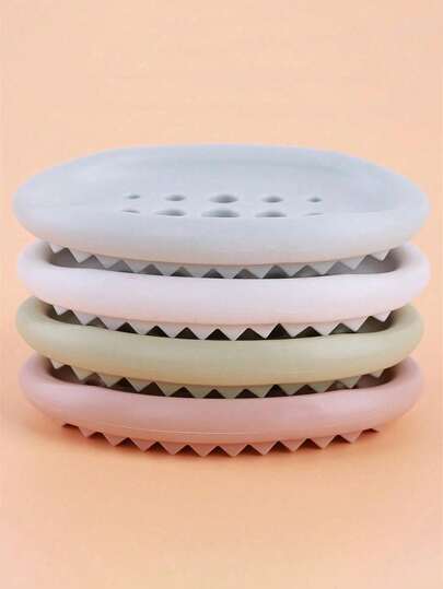 3pcs Silicone Soap Dish Set - Fashionable Oval Self-Draining Soap Holder With Multi-Function Storage Rack - Perfect For Bathroom Countertop, Sink, And Kitchen Counter, Convenient Soap Access, Space-Saving, Bathroom Accessory, Home Decor, Autumn, Back To School