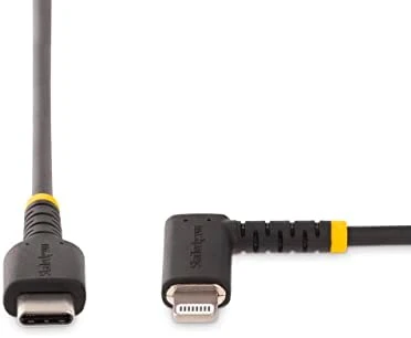 StarTech.com Cable de 1m USB-C a Lightning - Cable USB 2.0 a Lightning Acodado - Cable USB Tipo C a Lightning - Cable de Carga - Cable Lightning con Certificación MFi para iPhone