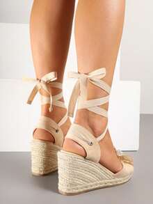 Espadrilles compensées à fleurs 3D pour femmes - Été/Plage, Casual - Beige - Voir 4