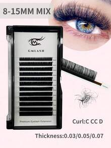 12 Rows/Box Premium Cashmere Mink Eyelash Extensions - Volume Lashes 0.03/0.05/0.07mm (C/CC/D Curl) - Mixed Length 8-15mm - Individual Cluster Fluffy Lashes For Professional Use - Black - View 1