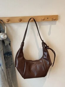 1 Túi đeo vai hình lưỡi liềm bằng da PU màu trơn, dung tích lớn, thời trang dành cho phụ nữ trưởng thành, thích hợp cho các chuyến đi chơi và mua sắm - Cà phê - Xem 5