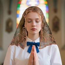 DOCILA Square Veil Women Vintage Embroidered Rose Floral Hair Scarf Sheer Lace Church Mass Mantilla Prayer Head Coverings#SSDD B BJNHMJ