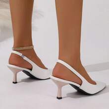 女士高跟鞋，时尚百搭通勤工作鞋，法式夏季凉鞋 - 白色皮面 - 查看 7