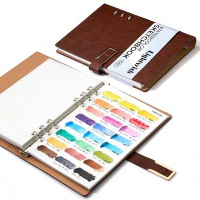 LIGHTWISH Watercolor Swatch Book 20 Detachable 100% Cotton Sheets 24 Spaces5.5 * 7.8 In 300gsm 140lb Hot Press For Watercolor Gouache Oil Pastels SpiralBound Color Testing Journal