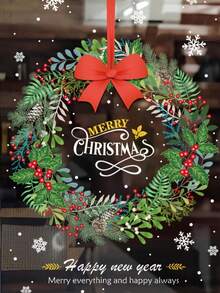 Weihnachtskranz Aufkleber, geeignet für Fenster- und Glastürdekorationen - saisonale statische PVC-Folie, nicht klebend, Feiertags-Szenen-Dekoration, mit Feiertags-Designs, einfach anzubringen und zu entfernen, multifunktionale Feiertags-Heimdekoration