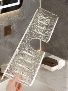 1pc Acrylic Wavy Bathroom Storage Rack, Wall-Mounted Vanity Organizer Rack, Sink Faucet Storage Rack, Bathroom Toiletry Storage Rack, Drill-Free, Suitable For Bathroom, Vanity Bathroom Accessories Bathroom Tools - Multicolor - View 4