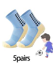 1/5 Pairs Kids/Teens Sports Socks, Colorblock Football/Basketball/Cycling Crew Socks, Non-Slip Athletic Socks