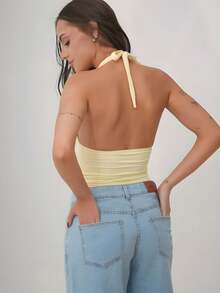 Women's Bodysuit, Plunging Neckline, Polyamide, Halter Neck, Multi-Shape – Elegant Blogger Fashion - 黃色 - 查看 2