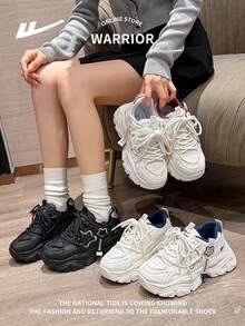 WARRIOR 1 Paar Damen Plateau-Sneaker mit Schnürung vorne, vielseitiges, bequemes Design, Outdoor-Lässig-Schuhe mit niedriger Sohle und Aufzug