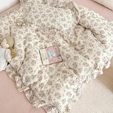 Muslin Duvet Cover With Ruffled Edges, 1 Piece Cotton Comforter Cover 47X59'', Pattern 2-Layer Gauze Bedding, No Quilt Or Pillowcases, Bedroom Essential - 優雅的粉紅色花卉 - 查看 4