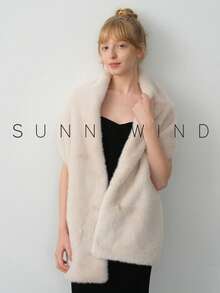 1pc Women's Solid Color Fashionable Fluffy Shawl, Suitable For Bridal Evenings And Everyday Wear In Autumn/Winter For Dress - Beige - View 3