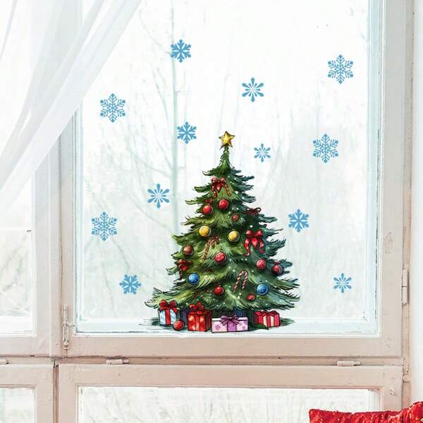 Pegatinas navideñas para ventanas - Copos de nieve y pegatinas de árbol de Navidad, calcomanías autoadhesivas de PVC para vidrio, refrigerador, decoración del hogar y la oficina, removibles, ideales para suministros de fiesta navideña, decoraciones navideñas, pegatinas removibles para ventanas navideñas, colgantes navideños para ventanas, imágenes autoadhesivas para ventanas navideñas, pegatinas navideñas para ventanas, lámina para ventanas, pegatinas para ventanas, imágenes navideñas para ventanas, pegatinas para ventanas, decoración navideña XMAS, decoración de árbol de Navidad, decoración de regalos navideños, decoración de otoño, decoración de cumpleaños, suministros para fiestas, decoración de interiores, decoración de festivales, decoración de Halloween, decoración de pared, adornos de Halloween