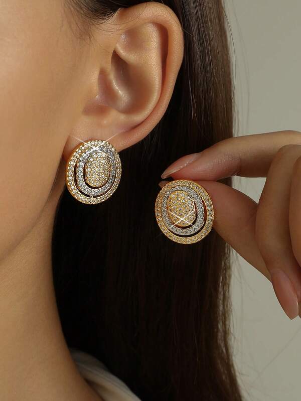 1 par de pendientes circulares de lujo de múltiples capas para mujeres, novia, madre, regalo de San Valentín, Navidad y festivales, con circonita cúbica y joyería de cobre