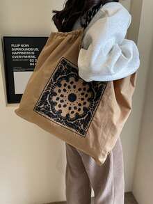 Embroidered Retro Bucket Bag For Women, New Niche Versatile Commuter Shoulder Bag, Embroidered Cashew Flower