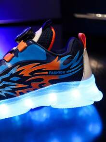 GUANGLAN 7-Color USB Charging Luminous Shoes For Boys, Children's Sports Shoes, Middle & Big Kids Breathable Lighted Shoes, Suitable For Halloween, Christmas Gifts, Spring/Summer/Autumn, Cartoon, Toddler/Little/Big Kids, Unisex Casual/Sports/Sneakers, Black Stylish New Flashing Shoes For Little Girls - Orange - View 6