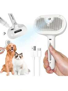 1 Pc Cat Steam Brush, 3 In 1 Cat Brush For Shedding & Grooming, Water Brush For Cats Dogs, Pet Hair Removal Comb For Long Short Haired Small Animal, Self Cleaning Slicker Brush With Release Button, Cat/Dog Steam Brush, Cat Bath Brush, Pet Steam Brush, Cat Brush With Water - Pet Spray Hair