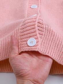 大码女式纯色落肩长袖单排扣抽绳连帽针织开衫，带抽绳帽兜，袖口和下摆收紧，粉色 - 粉色 - 查看 6