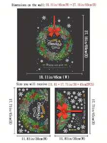 Weihnachtskranz Aufkleber, geeignet für Fenster- und Glastürdekorationen - saisonale statische PVC-Folie, nicht klebend, Feiertags-Szenen-Dekoration, mit Feiertags-Designs, einfach anzubringen und zu entfernen, multifunktionale Feiertags-Heimdekoration