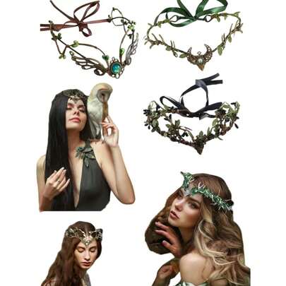 1 tocado con colgante de hoja Artificial: diadema de aleación de hoja de oro con colgante para la frente, adorno para el cabello y joyería para cejas SUY8