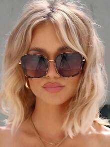 1pc Square Leopard Gyaru Style Exquisite Popular Design Casual Women Fashion Eyeglasses For Driving Camping Fishing Street Snap Tropical Beach Vacay Birthday Party Summer Travel Essentials Fashion Accessories Suitable For All Face Shapes - 咖啡棕 - 查看 1