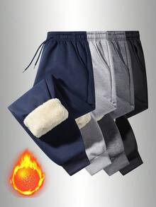 男士休闲保暖加厚裤，时尚运动健身健身房徒步拳击跑步骑行慢跑长裤，冬季