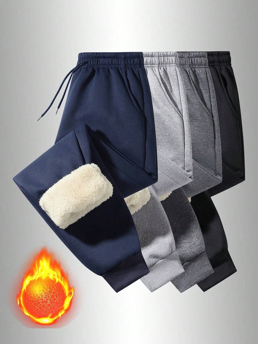 男士休闲保暖加厚裤，时尚运动健身健身房徒步拳击跑步骑行慢跑长裤，冬季