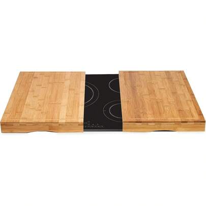 STARLEY-Juego De 2 Tablas De Cortar Con Función Cubre Vitrocerámica, 56x54x4cm,Material Bambú