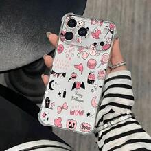 Funda para teléfono Patrones de fiesta con tema rosa, teléfono móvil con impresión transparente anticaída en cuatro esquinas, adecuado para phone 17, 16, 15, 14, 13, 12, 11 Pro X XS Series, regalos de Halloween y Acción de Gracias, amigos y familiares, regalos navideños - transparente - Ver 10