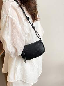 Mini Lychee Texture Crossbody Bag For Women, New Stylish Compact Daily Versatile Shoulder Bag - Black - View 4