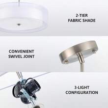 VONLUCE Modern Chandeliers, 18&#34; Drum Chandeliers With 2-Layer Fabric Shade, 4-Light Pendant Light Fixture With E26 Bases, Light Fixture For Dining Room Bedroom Living Room, Linen Shade &Amp; Brass Finish