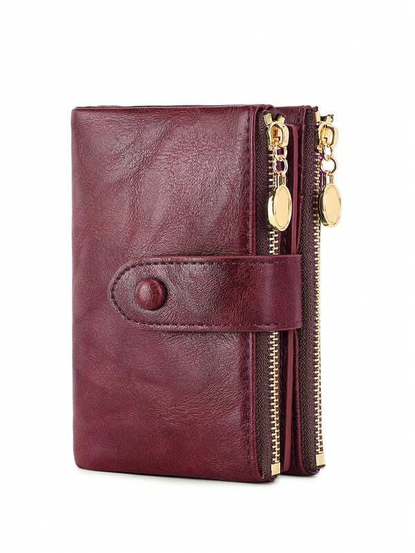 MIYIN Vintage Wallet With Button Closure Business Casual Multiple Card Slots Coin Portable Three-Fold Design Short Wallet Retro Style Zipper Wallet Stylish Button Closure Women's Wallet For Daily Outings Shopping For Women Wallet Purse Wallet Small Wallet