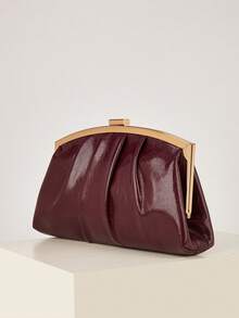 迷人的大容量晚装手拿包，闪亮的链条肩带，时尚翻盖，奢华纹理仿婚礼派对手提包，女士链条单肩斜挎包，适合少女、女大学生、新秀和白领人士，非常适合派对、婚礼、舞会、晚宴，与女士舞会礼服、舞会配饰、女士亮片连衣裙、闪亮连衣裙、女士优雅连衣裙完美搭配 - 酒紅色 - 查看 3