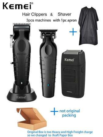  3Pieces Kemei Brand Professional Hair Clipper Cordless Trimmer, Foil Shaver Kit, Men's Daily Rechargeable Finsih Hair Cutting Machine 2299, 2296, 1102 Home Daily Use For Men For Christmas Haicut New Year Haircutting