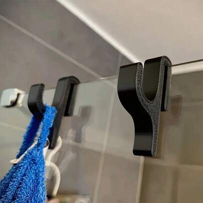 Bộ 2/3 Giá đựng đồ phòng tắm, Móc treo vòi sen màu đen, Phù hợp với cửa kính, Không cần dụng cụ, Treo đa năng cho khăn tắm và quần áo