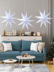 3pcs Christmas White Nine-Pointed Star Lights Paper Hanging Decoration, Paper Star Lantern, Christmas Background Decoration Hanging, Christmas Tree Nine-Pointed Star Lights Hanging Decoration, Winter Home Decorations, Christmas Tree Decoration, Christmas Theme Party Nine-Pointed Star Lights Shape Background Hanging Decoration Hanging, Christmas Gifts