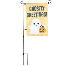Halloween Garden Flag "Ghostly Greetings" POLE INCLUDED 12" X 18" Outdoor Water And Weatherproof Lawn Sign Spooky Fall Party Decor Outdoor House Decoration# DOUYYY