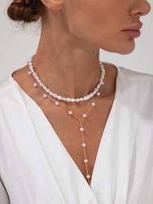 1pc Multi-Layer Minimalist Faux Pearl Necklace, Suitable For Women's Daily And Holiday Wear