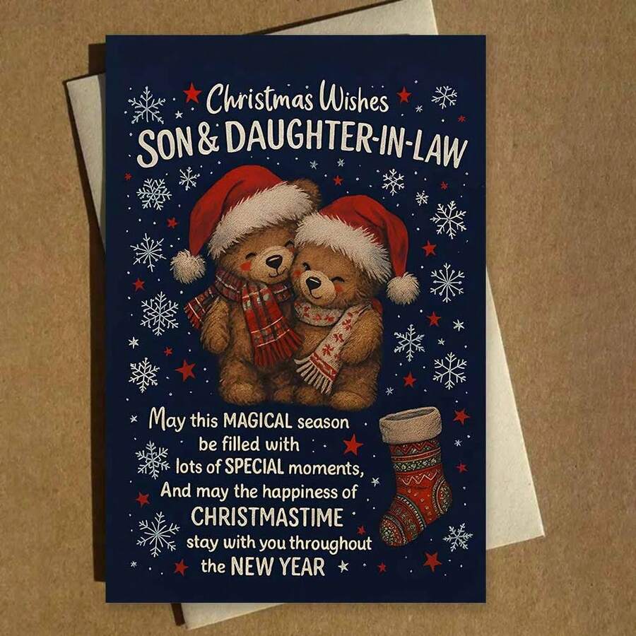 1 بطاقة تهنئة دب أحوال لابن وكنة (11 سم * 16 سم) - تصميم دببة والجوارب، مثالية لابن وكنة، مناسبة لاحتفالات عيد الميلاد ورأس السنة الجديدة، بطاقة تهنئة عطلة