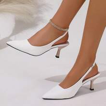女士高跟鞋，时尚百搭通勤工作鞋，法式夏季凉鞋 - 白色皮面 - 查看 16