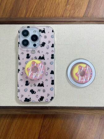 粉色可爱甜甜圈手机支架，有粘性和磁性两种选择，多功能桌面支架，粘性适用于所有手机，磁性适用于磁性手机壳