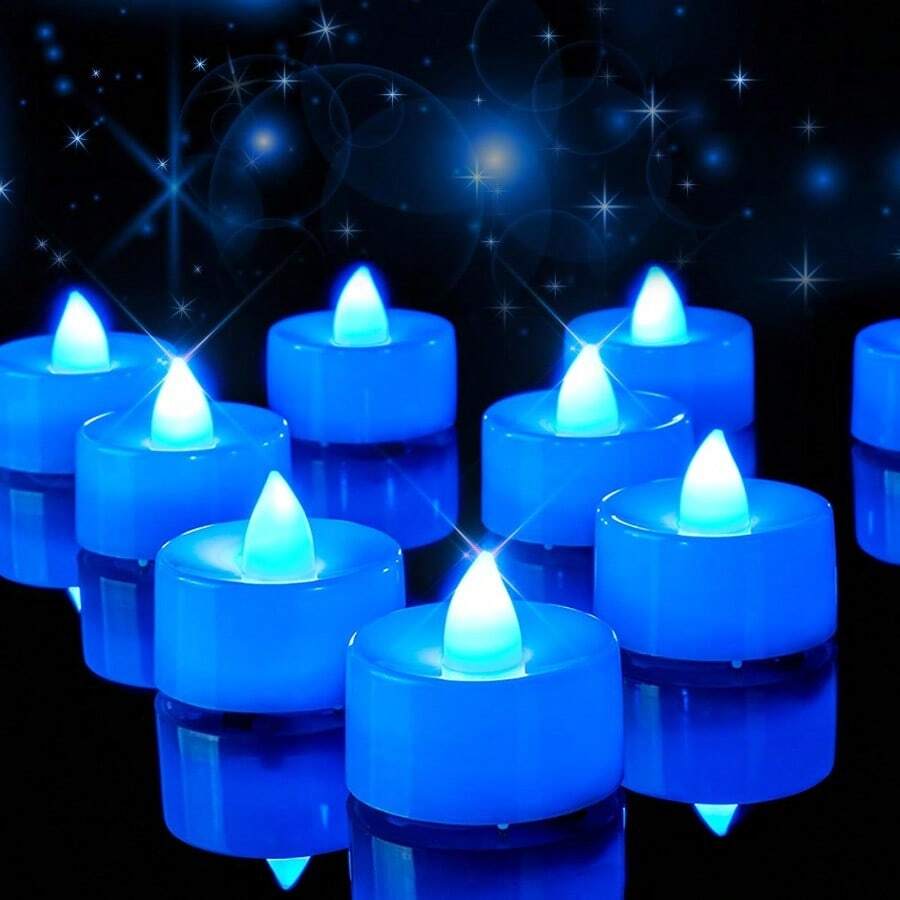 Amagic Blue LED Tea Lights Candles 24 Pack Battery Operated Flameless Tea Lights Long Lasting Colored Tealights Candles For Halloween And Festival Celebration Party Wedding Table Decor Birthday# DOUYYY