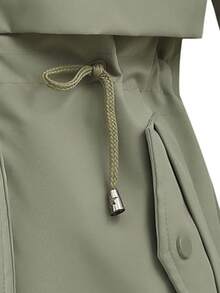 1pc Women's Casual Outdoor Fleece Jacket, Hooded Zipper Front Solid Color, Cinched Waist, Multiple Pockets, Versatile Daily Wear,Winter