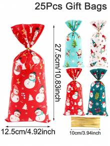 25/50/100 件圣诞快乐塑料礼品袋，圣诞老人雪人麋鹿设计圣诞派对礼品袋，圣诞家居装饰 2024 圣诞节圣诞礼物包装袋新年包装袋圣诞节圣诞装饰圣诞睡衣圣诞礼物圣诞装饰 - 彩色 - 查看 9