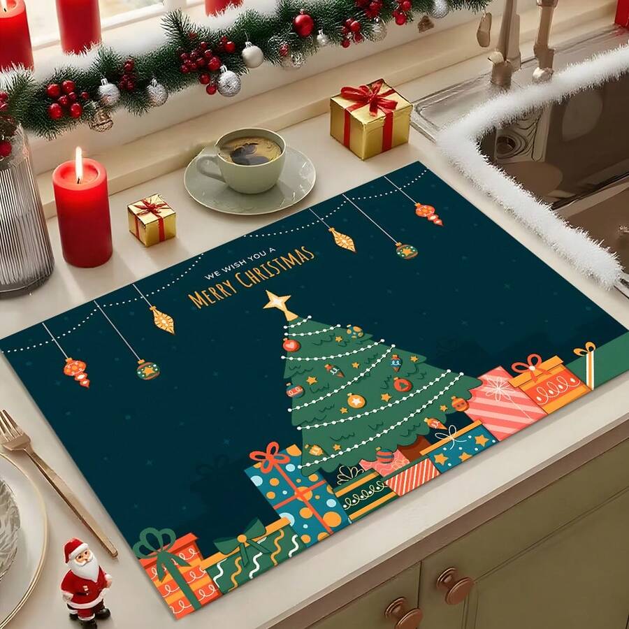 1 szt. mata pod garnek z motywem świątecznym, chłonna mata do suszenia z motywem świątecznym, mata do kuchni z motywem ekspresu do kawy, ręcznie robiona mata do odsączania kawy, mata podłogowa do kuchni, mata na stół jadalny, mata do suszenia naczyń na blacie kuchennym, mata śniadaniowa, żaroodporna mata antypoślizgowa do suszenia, mata do suszenia z ziemi okrzemkowej, zapobiega powstawaniu plam, superchłonna mata kuchenna, łatwa w czyszczeniu mata do suszenia naczyń, odpowiednia do kuchni, stołu jadalnego, kawiarni, baru, na święta, imprezy, do wystroju wnętrz, na prezenty świąteczne - Wielokolorowe - Zobacz 1