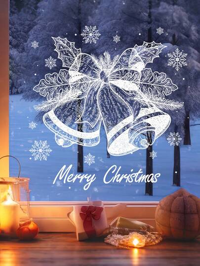 1/2 ملصق نافذة أجراس بيضاء مرئية من الجانبين، ملصقات زجاج عيد الميلاد، تصميم بلورات الثلج البيضاء، ديكور نافذة قابل لإعادة الاستخدام، امتصاص كهروستاتيكي بدون بقايا قابل للإزالة، مناسب للمنازل والحمامات والحفلات، ديكورات عيد الميلاد، ديكور المنزل