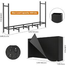 5.3ft Firewood Rack Outdoor With Cover Firewood Log Rack For Fireplace Wood Storage Fire Log Holder Indoors Adjustable Heavy Duty Fire Wood Rack Stand, Black Waterproof Oxford Fabric,23308835