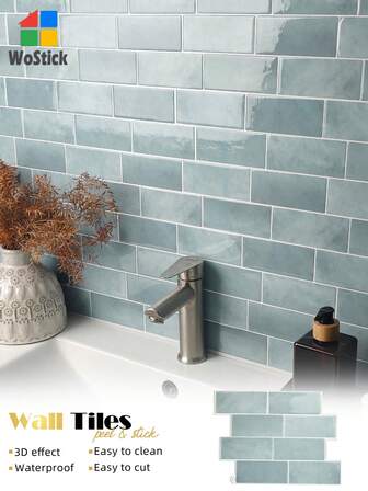 WoStick Vattentäta tegelmönster 3D-texturerade väggpaneler DIY-kakel, avtagbar självhäftande väggkakelklistermärke kök badrum bakstänkskydd för festivallayout