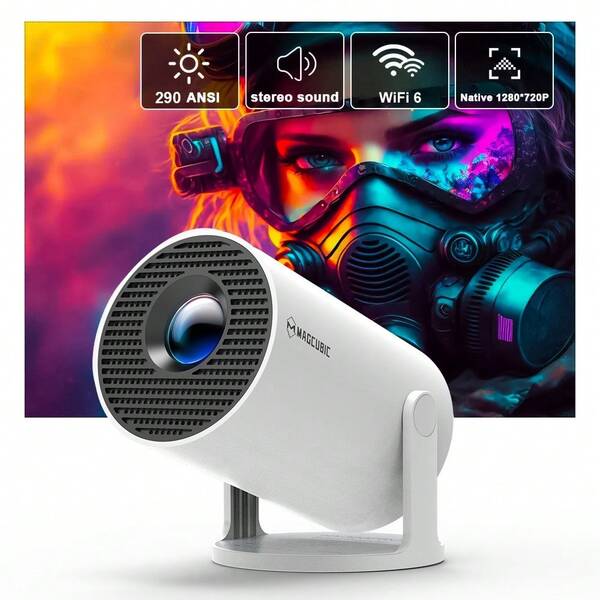 Magcubic Sistema Android Magcubic HY300Pro con proyector para el hogar y la oficina, nativo 720P compatible con 4K con corrección automática de la distorsión trapezoidal, WiFi6, mini proyector con tienda de aplicaciones incorporada