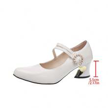 Geeyea A Pair Of Women's High Heels, White Patent Leather Double-Strap Pearl Buckle Thick-Heeled Mary Jane Shoes, Retro French Style, Elegant And Versatile Women's Shoes For Dating Weddings And Parties - 白色 - 查看 5